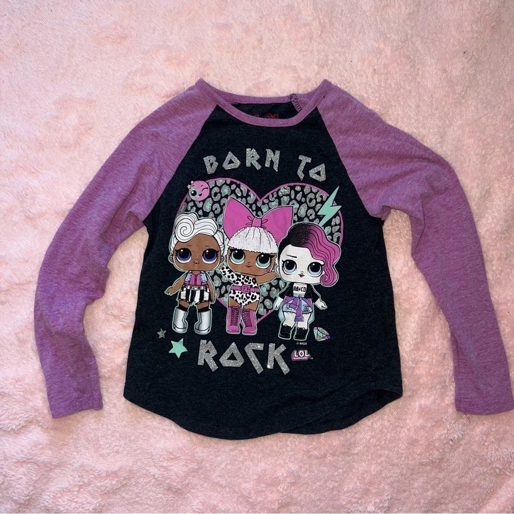 Purple Girls Gray Size XS 4/5 Long Sleeve LOL Surprise Born To Rock Tee Shirt